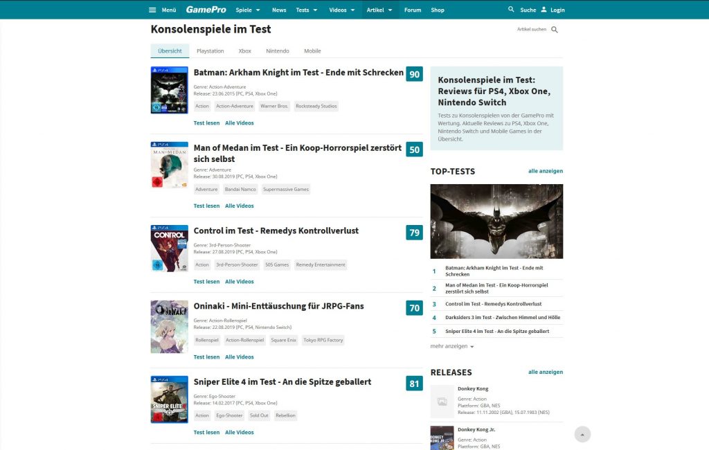 GamePro.de: Aktuelle Tests mit Wertungen in Prozentpunkten. Bild: Screenshot